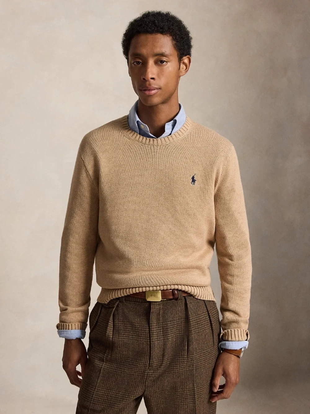 Vintage Polo Ralph Lauren Men’s XL Cotton Crewneck Sweater Oatmeal Tan Pony